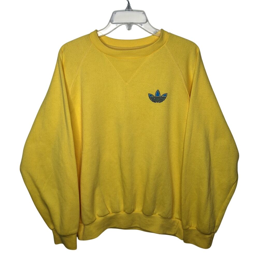 Vintage 80s 90s Adidas Sweatshirt Trefoil Men Large Butter Yellow 50/50 Crewneck